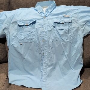 Columbia Men's Sky Blue Button Down Shirt XXL PFG Mesh Back